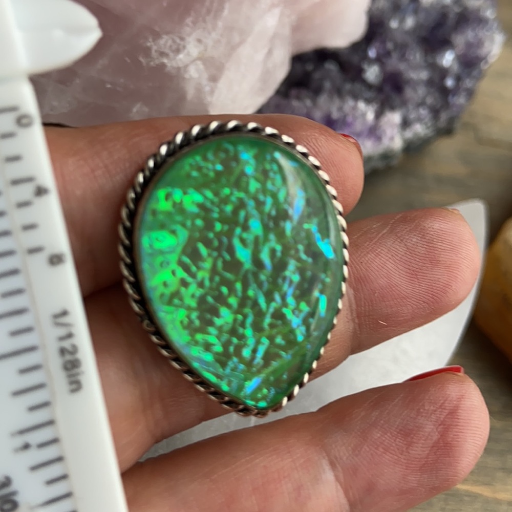 BIG GREEN AUSTRALIAN OPAL STERLING SILVER RING - Picture 7 of 7